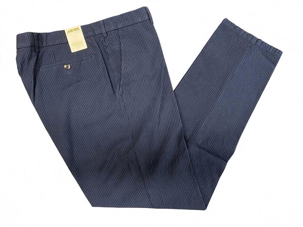 NEW MEYER men's roma seersucker trousers in blue